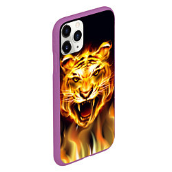 Чехол iPhone 11 Pro матовый Тигр В Пламени, цвет: 3D-фиолетовый — фото 2