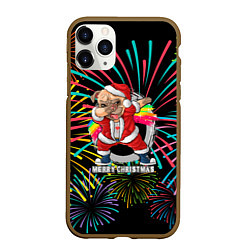 Чехол iPhone 11 Pro матовый Merry Christmas Mops Dabbing, цвет: 3D-коричневый