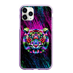 Чехол iPhone 11 Pro матовый Тигр Красочный 2022, цвет: 3D-сиреневый