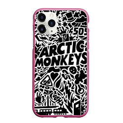 Чехол iPhone 11 Pro матовый Arctic monkeys Pattern, цвет: 3D-малиновый