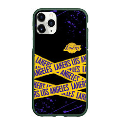 Чехол iPhone 11 Pro матовый LAKERS LOGO БРЫЗГИ КРАСОК, цвет: 3D-темно-зеленый