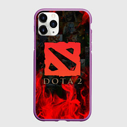 Чехол iPhone 11 Pro матовый DOTA 2 ЛОГО В ОГНЕ, ПЕРСОНАЖИ, цвет: 3D-фиолетовый