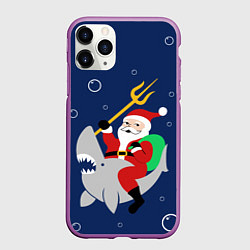 Чехол iPhone 11 Pro матовый САНТА КЛАУС НА АКУЛЕ SANTA, цвет: 3D-фиолетовый