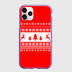 Чехол iPhone 11 Pro матовый КРАСНО-БЕЛЫЙ СВИТЕР С ОЛЕНЯМИ, цвет: 3D-фиолетовый