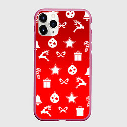 Чехол iPhone 11 Pro матовый Новогодний узор красный градиент, цвет: 3D-малиновый