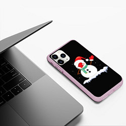 Чехол iPhone 11 Pro матовый Cartoon Dab Snowman, цвет: 3D-розовый — фото 2