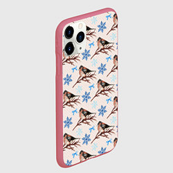 Чехол iPhone 11 Pro матовый Снегири зима, цвет: 3D-малиновый — фото 2