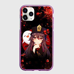 Чехол iPhone 11 Pro матовый GENSHIN IMPACT HU TAO ГЕНШИН ИМПАКТ ХУ ТАО FLOWERS, цвет: 3D-фиолетовый