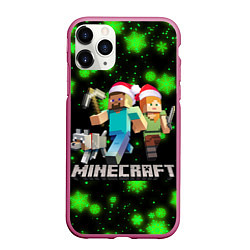 Чехол iPhone 11 Pro матовый НОВОГОДНИЙ MINECRAFT ГЕРОИ ИГРЫ, цвет: 3D-малиновый