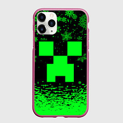 Чехол iPhone 11 Pro матовый НОВОГОДНИЙ КРИПЕР МАЙНКРАФТ ЗЕЛЁНЫЙ, цвет: 3D-малиновый