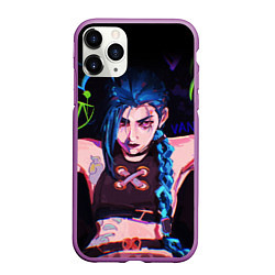 Чехол iPhone 11 Pro матовый LEAGUE OF LEGENDS JINX NEON АРКЕЙН