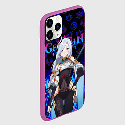 Чехол iPhone 11 Pro матовый ШЕНЬ ХЭ ГЕНШИН ИМПАКТ ГЕРОИНЯ НЕОНОЫЙ ОГОНЬ, цвет: 3D-фиолетовый — фото 2