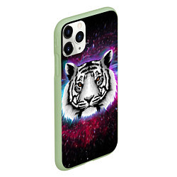 Чехол iPhone 11 Pro матовый ТИГР В НЕОНОВОМ КОСМОСЕ NEON TIGER GALAXY, цвет: 3D-салатовый — фото 2