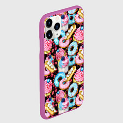 Чехол iPhone 11 Pro матовый Узор из сладостей на черном фоне, цвет: 3D-фиолетовый — фото 2