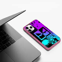 Чехол iPhone 11 Pro матовый GEOMETRY DASH NEON LEVELS SMILE, цвет: 3D-малиновый — фото 2