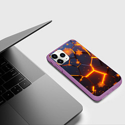 Чехол iPhone 11 Pro матовый НОВОГОДНИЕ ОГНЕННЫЕ 3D ПЛИТЫ FIRE NEON HEXAGON, цвет: 3D-фиолетовый — фото 2