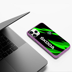 Чехол iPhone 11 Pro матовый SKODA Логотип Узор, цвет: 3D-фиолетовый — фото 2