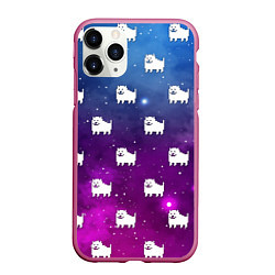 Чехол iPhone 11 Pro матовый UNDERTALE DOGS PATTERN SPACE, цвет: 3D-малиновый