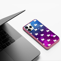 Чехол iPhone 11 Pro матовый UNDERTALE DOGS PATTERN SPACE, цвет: 3D-малиновый — фото 2