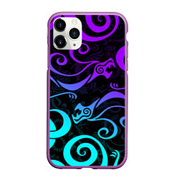 Чехол iPhone 11 Pro матовый НЕОНОВОЕ ТАТУ ДРАКЕНА УЗОР, цвет: 3D-фиолетовый