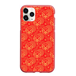 Чехол iPhone 11 Pro матовый Тигры с монетами счастья, цвет: 3D-красный