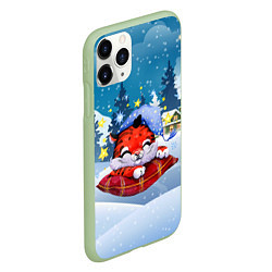 Чехол iPhone 11 Pro матовый Сонный тигренок Новый год, цвет: 3D-салатовый — фото 2