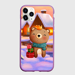 Чехол iPhone 11 Pro матовый Медвежонок Новогоднее настроение, цвет: 3D-фиолетовый
