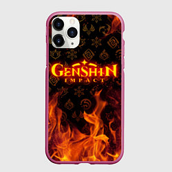 Чехол iPhone 11 Pro матовый GENSHIN IMPACT FIRE SYMBOL ОГНЕННАЯ СТИХИЯ, цвет: 3D-малиновый