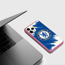 Чехол iPhone 11 Pro матовый НОВОГОДНИЙ ЧЕЛСИ, CHELSEA НОВЫЙ ГОД, цвет: 3D-малиновый — фото 2