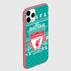 Чехол iPhone 11 Pro матовый НОВОГОДНИЙ СВИТЕР LIVERPOOL, цвет: 3D-малиновый — фото 2