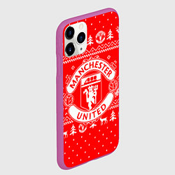 Чехол iPhone 11 Pro матовый FC Manchester United: Новогодний узор, цвет: 3D-фиолетовый — фото 2