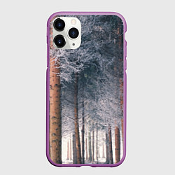 Чехол iPhone 11 Pro матовый Зимний еловый лес, цвет: 3D-фиолетовый
