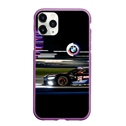 Чехол iPhone 11 Pro матовый BMW night city, цвет: 3D-фиолетовый