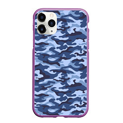 Чехол iPhone 11 Pro матовый Синий Камуфляж Camouflage, цвет: 3D-фиолетовый