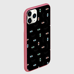 Чехол iPhone 11 Pro матовый Разноцветные глаза паттерн, цвет: 3D-малиновый — фото 2