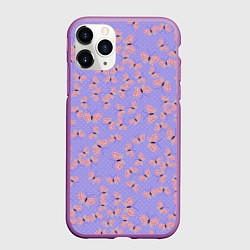 Чехол iPhone 11 Pro матовый Бабочки паттерн лиловый, цвет: 3D-фиолетовый
