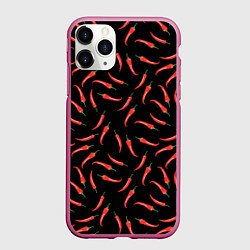 Чехол iPhone 11 Pro матовый Перец паттерн, цвет: 3D-малиновый
