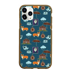 Чехол iPhone 11 Pro матовый Англия паттерн, цвет: 3D-коричневый
