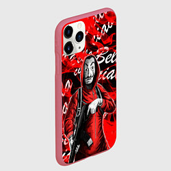 Чехол iPhone 11 Pro матовый Бумажный дом огонь, цвет: 3D-малиновый — фото 2