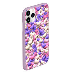 Чехол iPhone 11 Pro матовый Сердечки-черепушки, цвет: 3D-сиреневый — фото 2