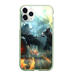 Чехол iPhone 11 Pro матовый God of War Fighting, цвет: 3D-салатовый