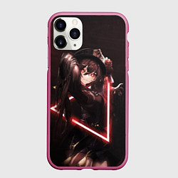 Чехол iPhone 11 Pro матовый Ху Тао в неоновом треугольнике Genshin Impact, цвет: 3D-малиновый