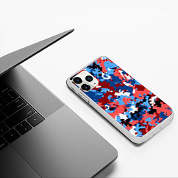 Чехол iPhone 11 Pro матовый Красно-синий камуфляж, цвет: 3D-белый — фото 2