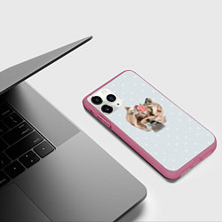 Чехол iPhone 11 Pro матовый Йоркширский терьер пастель, цвет: 3D-малиновый — фото 2