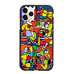 Чехол iPhone 11 Pro матовый Romero Britto - love collage, цвет: 3D-черный