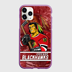 Чехол iPhone 11 Pro матовый Chicago Blackhawks , Чикаго Блэкхокс, цвет: 3D-фиолетовый