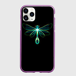 Чехол iPhone 11 Pro матовый Неоновая стрекоза, цвет: 3D-фиолетовый
