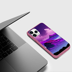 Чехол iPhone 11 Pro матовый Горы Закат Аниме, цвет: 3D-малиновый — фото 2