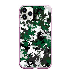 Чехол iPhone 11 Pro матовый Зелено-черный камуфляж, цвет: 3D-розовый