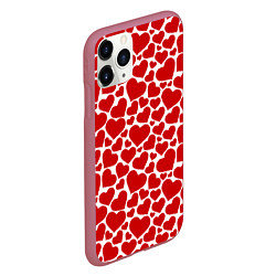 Чехол iPhone 11 Pro матовый Красные Сердечки LOVE, цвет: 3D-малиновый — фото 2